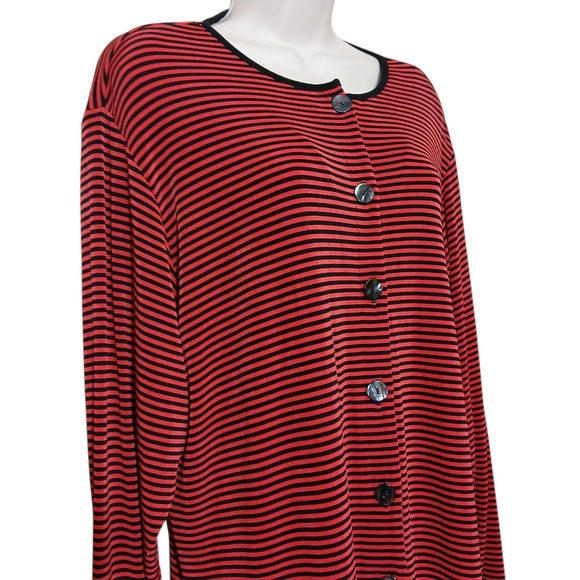 Chico's Travelers Red Black Striped Cardigan Knit Jacket Slinky Coastal Travel - Picture 2 of 6